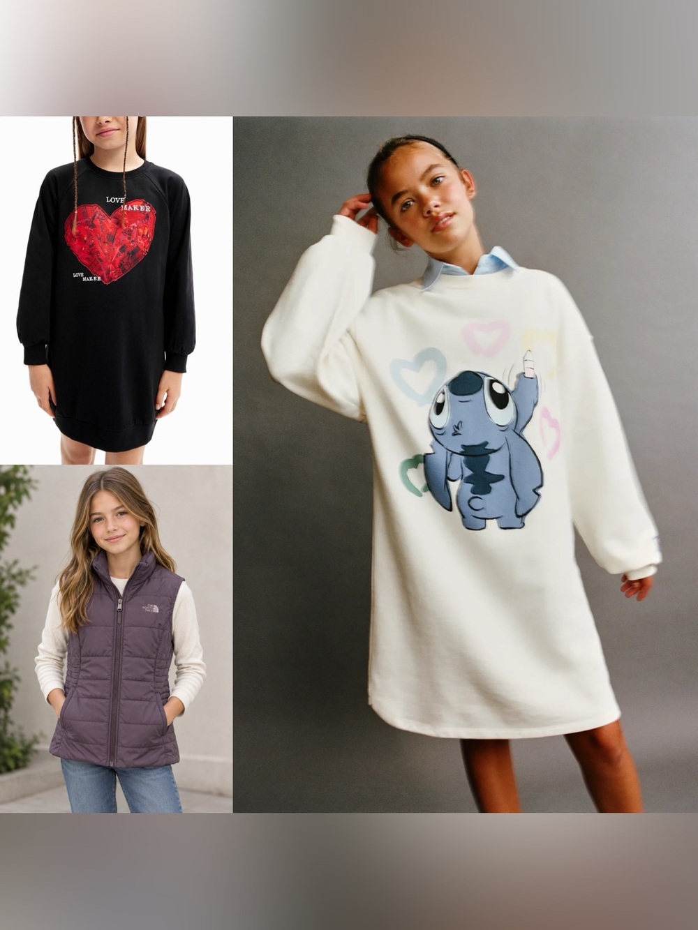Zara Cream Sweatshirt Dress with Blue Character and Pastel Hearts